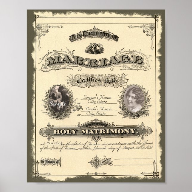 Poster Certificat de Mariage d'Époque 1800 (Devant)