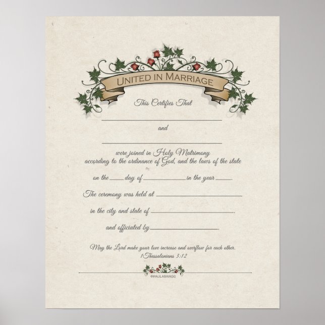 Poster Certificat de Mariage d'organisation "Unis dans le (Devant)