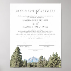 Poster Certificat de mariage du parc national TETON
