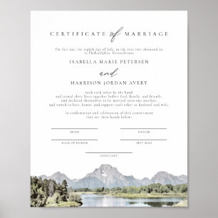 Poster Certificat de mariage du parc national TETON