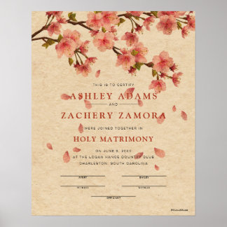Poster Certificat de Mariage floral d'automne "Saint Mari