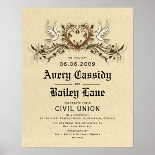 Poster Certificat de Mariage floral élégant "Union civile