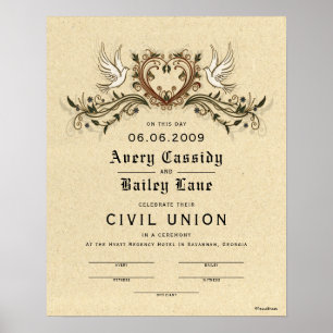 Poster Certificat de Mariage floral élégant "Union civile