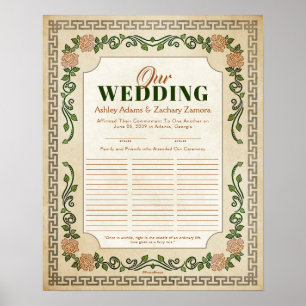 Poster Certificat de Mariage floral grec antique