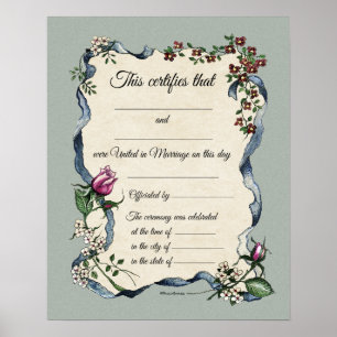 Poster Certificat de Mariage frontalier de ruban floral
