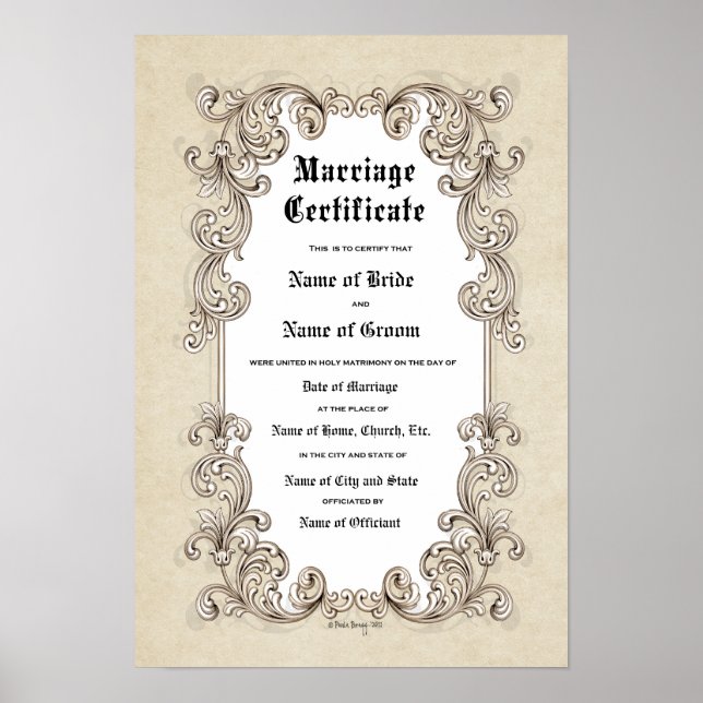 Poster Certificat de mariage Mariage-(conservation orneme (Devant)