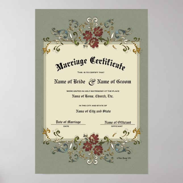 Poster Certificat de mariage Mariage-(conservation orneme (Devant)