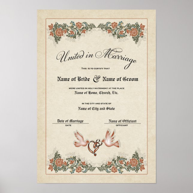 Poster Certificat de mariage Mariage-(conservation orneme (Devant)