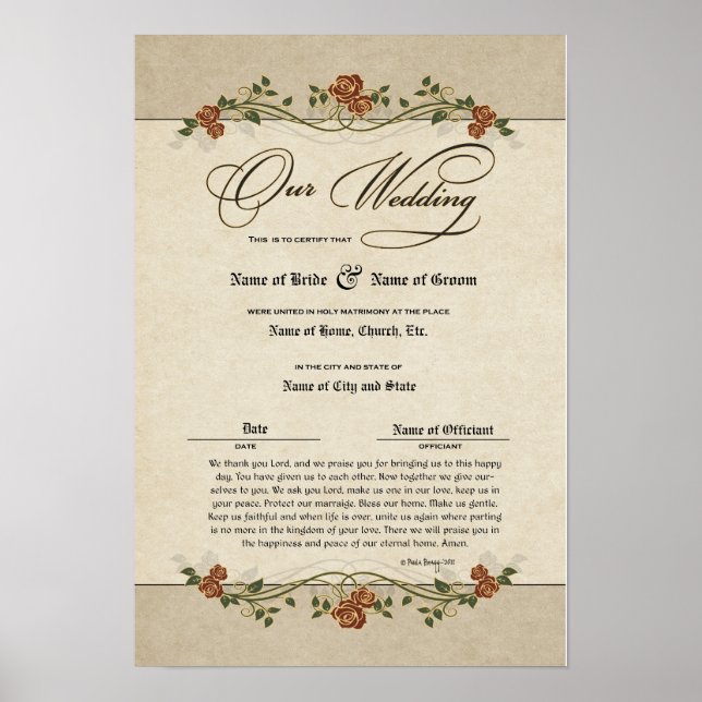 Poster Certificat de mariage Mariage-(conservation orneme (Devant)