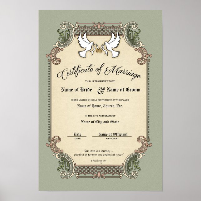Poster Certificat de mariage Mariage-(conservation orneme (Devant)