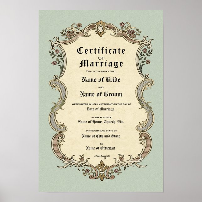 Poster Certificat de mariage Mariage-(conservation orneme (Devant)