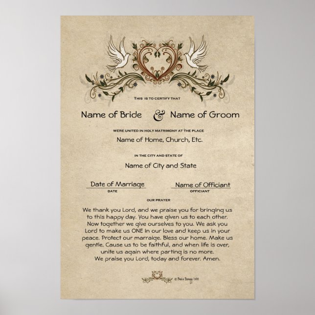 Poster Certificat de mariage Mariage-(conservation orneme (Devant)