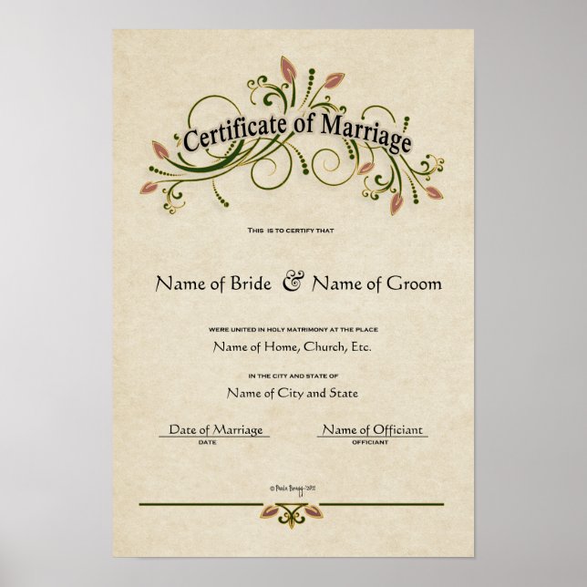 Poster Certificat de mariage Mariage-(conservation orneme (Devant)