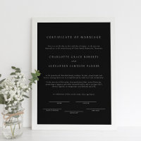 Certificat de mariage moderne minimal noir