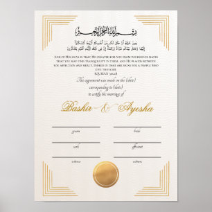 Poster Certificat de mariage Or moderne instantanée Nikka