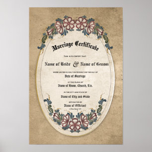 Poster Certificat de mariage :(Souvenir ornemental)