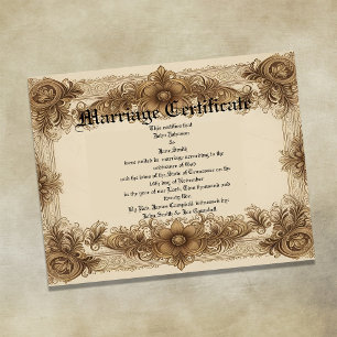 Poster Certificat de Mariage Vieilli Sépia Vintage