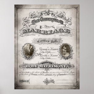 Poster Certificat de mariage vintage