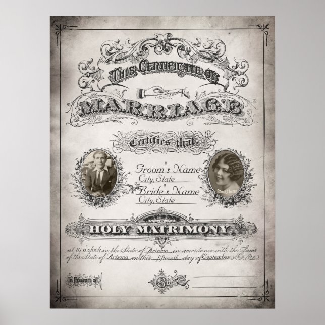 Poster Certificat de mariage vintage (Devant)