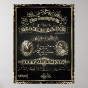 Poster Certificat de mariage vintage classique Gatsby Sty