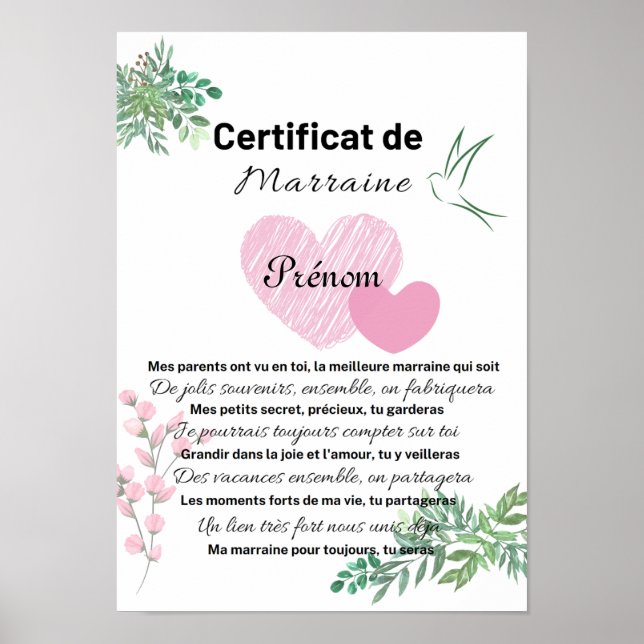 Poster Certificat de Marraine (Devant)