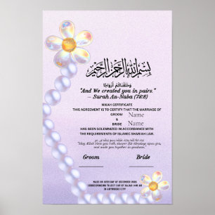 Poster Certificat de Nikah islamique Fleur de verre iride