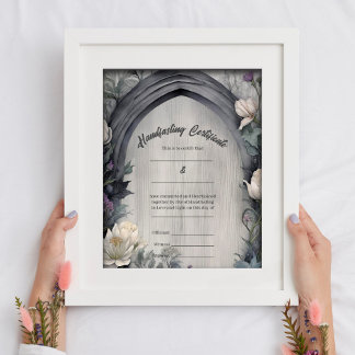 Poster Certificat de port à l'arc floral blanc gothique