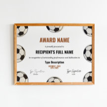 Certificat de prix de football, reconnaissance du 