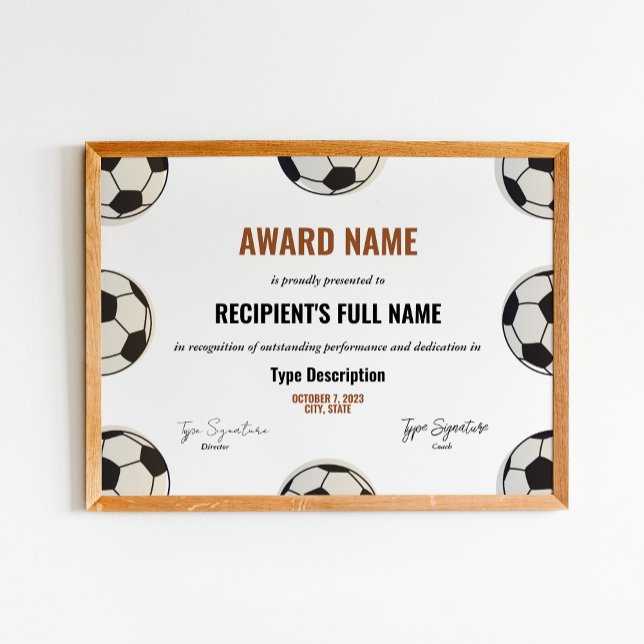Poster Certificat de prix de football, reconnaissance du  (Créateur téléchargé)