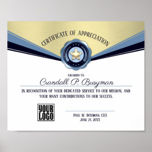 Poster Certificat de récompense des employés de personnel