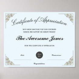 Poster Certificat de reconnaissance bleu logo personnalis