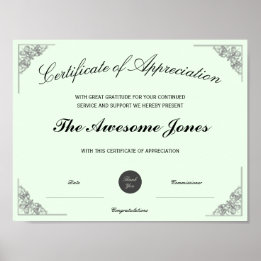 Poster Certificat de reconnaissance vert Logo personnalis