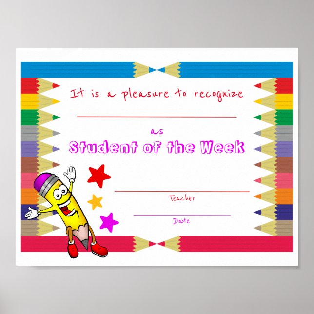 Poster Certificat d'étudiant de la semaine pour enfants (Devant)