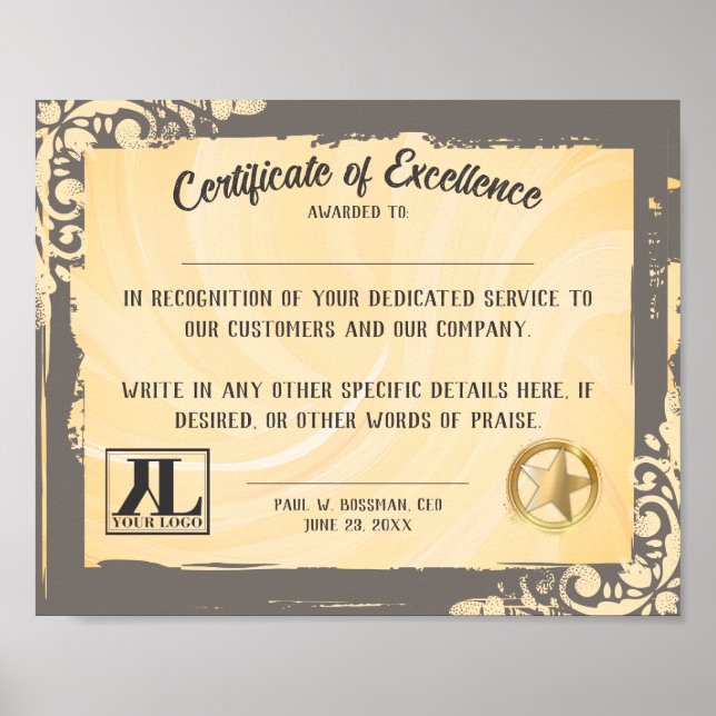 Poster Certificat d'excellence employé bénévole (Devant)