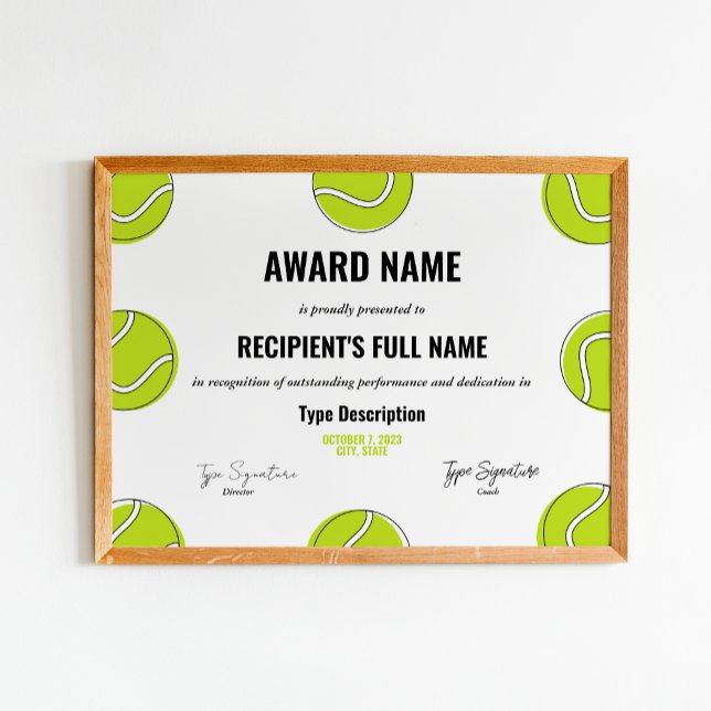Poster Certificat d'excellence en tennis - Instant (Créateur téléchargé)