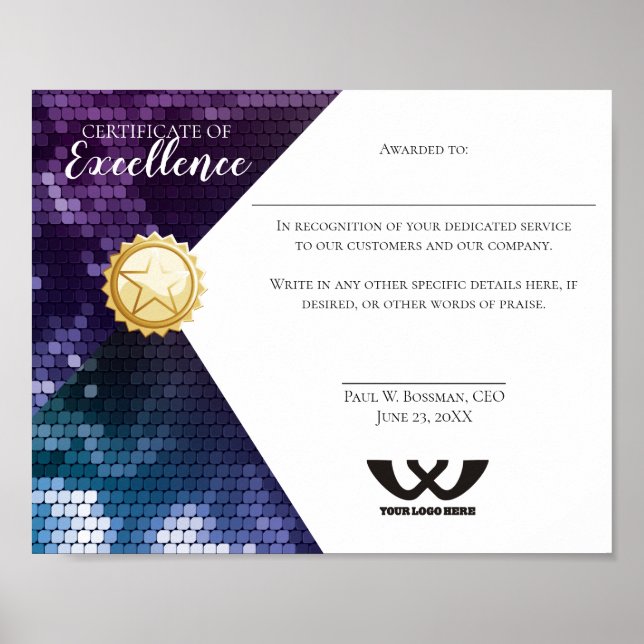 Poster Certificat d'excellence Prix du personnel (Devant)