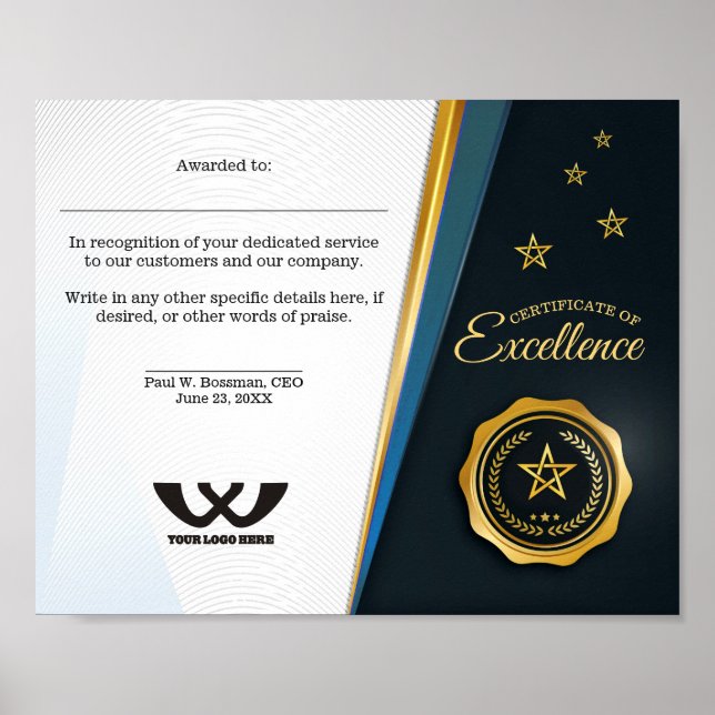 Poster Certificat d'excellence Prix du personnel (Devant)