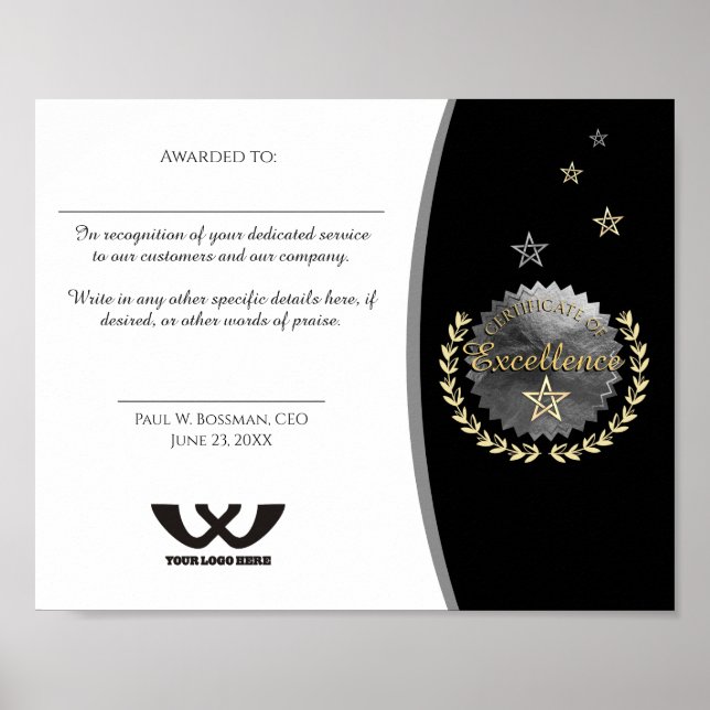 Poster Certificat d'excellence Prix du personnel (Devant)