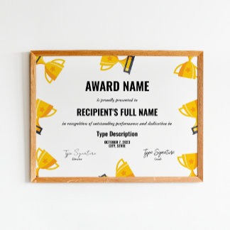 Poster Certificat d'excellence sportive avec trophée