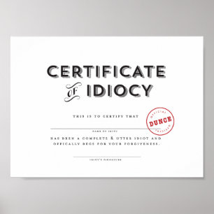 Poster Certificat d'idiotie
