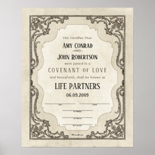 Poster Certificat du Mariage frontalier de défilement d'o