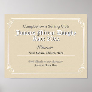 Poster Certificat du vainqueur du Concours Club de voile