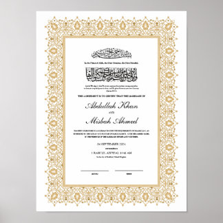 Poster Certificat Gold Nikkah pour le Mariage musulman is
