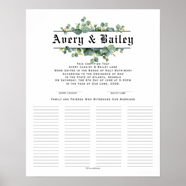 Poster Certificat mariage (Devant)
