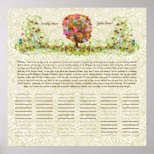 Poster Certificat Mariage d'impression Quaker de l'arbre 
