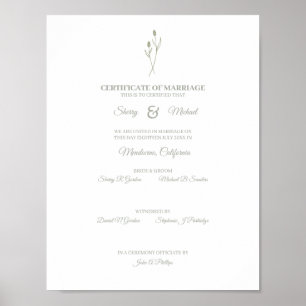 Poster Certificat mariage  simple  Floral Fleurs sauvages