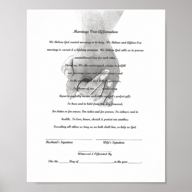 Poster Certificat Mariage Vow Renouvellement Modèle (Devant)