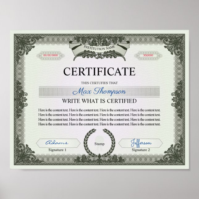 Poster Certificat multifonction (Devant)