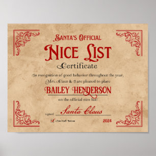 Poster Certificat Nice Approuvé Père Noël