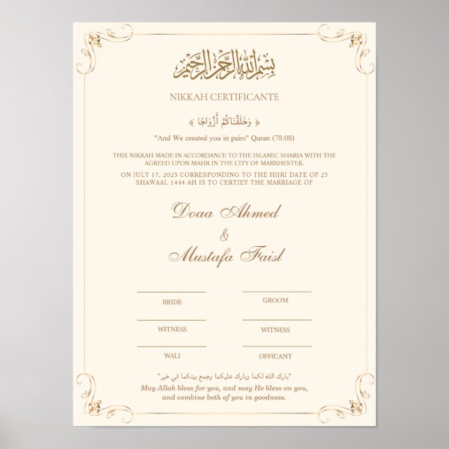 Poster Certificat Nikah (Devant)
